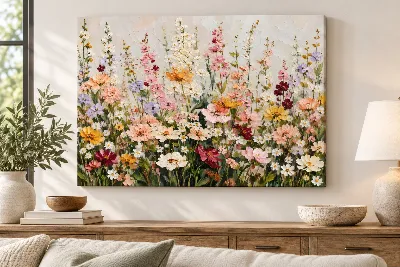 Wildflower meadow canvas wall art with colorful blooms