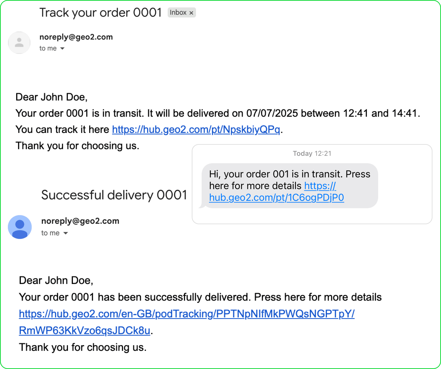 SMS and email notifications with live updates