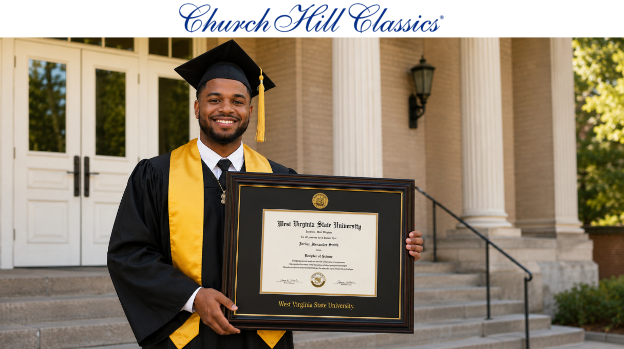 Churchill Classics diploma graphic for West Virginia State University graduates