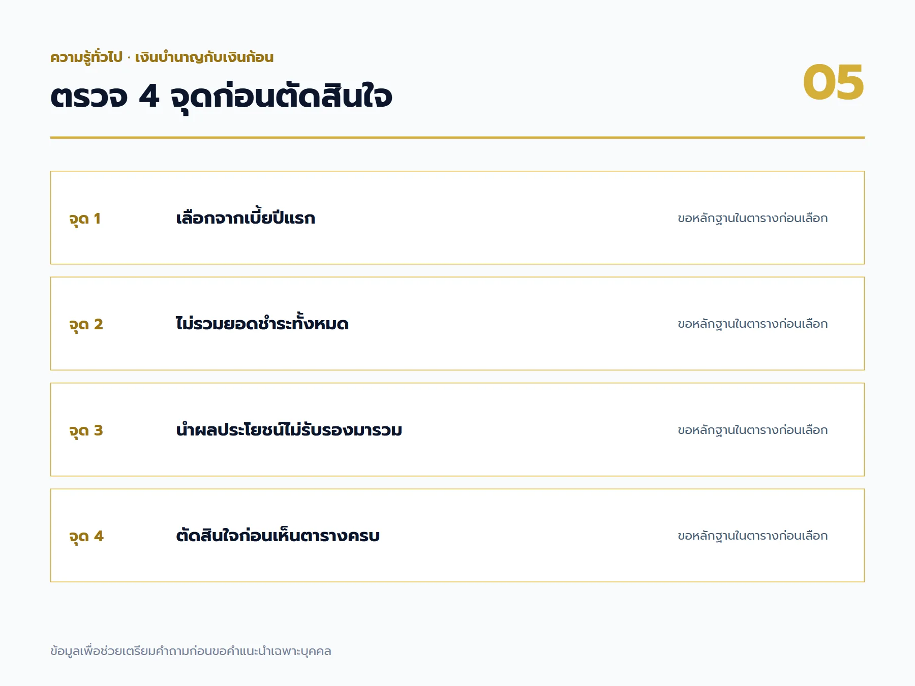 จุดตรวจสอบและข้อควรระวังสำหรับ เงินบำนาญกับเงินก้อน