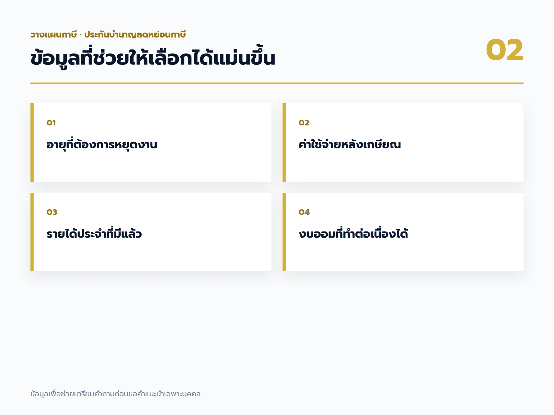 เช็กลิสต์ข้อมูล ประกันบำนาญลดหย่อนภาษี ที่ควรเตรียมก่อนขอคำแนะนำ