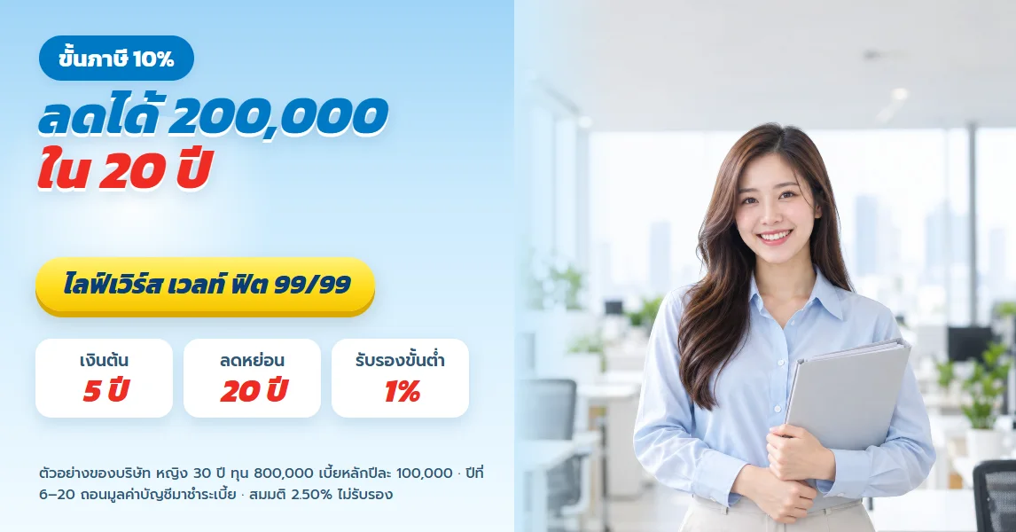 ไลฟ์เวิร์ส ลดหย่อนภาษี ขั้นภาษี 10% ลดได้ 200,000 ใน 20 ปี คุ้มไหม