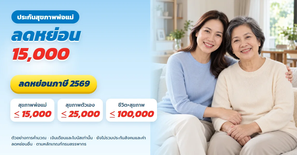 ลดหย่อนภาษีเดือนธันวาคม ประกันสุขภาพพ่อแม่ลดหย่อนได้ 15,000 แยกจากแสนแรก