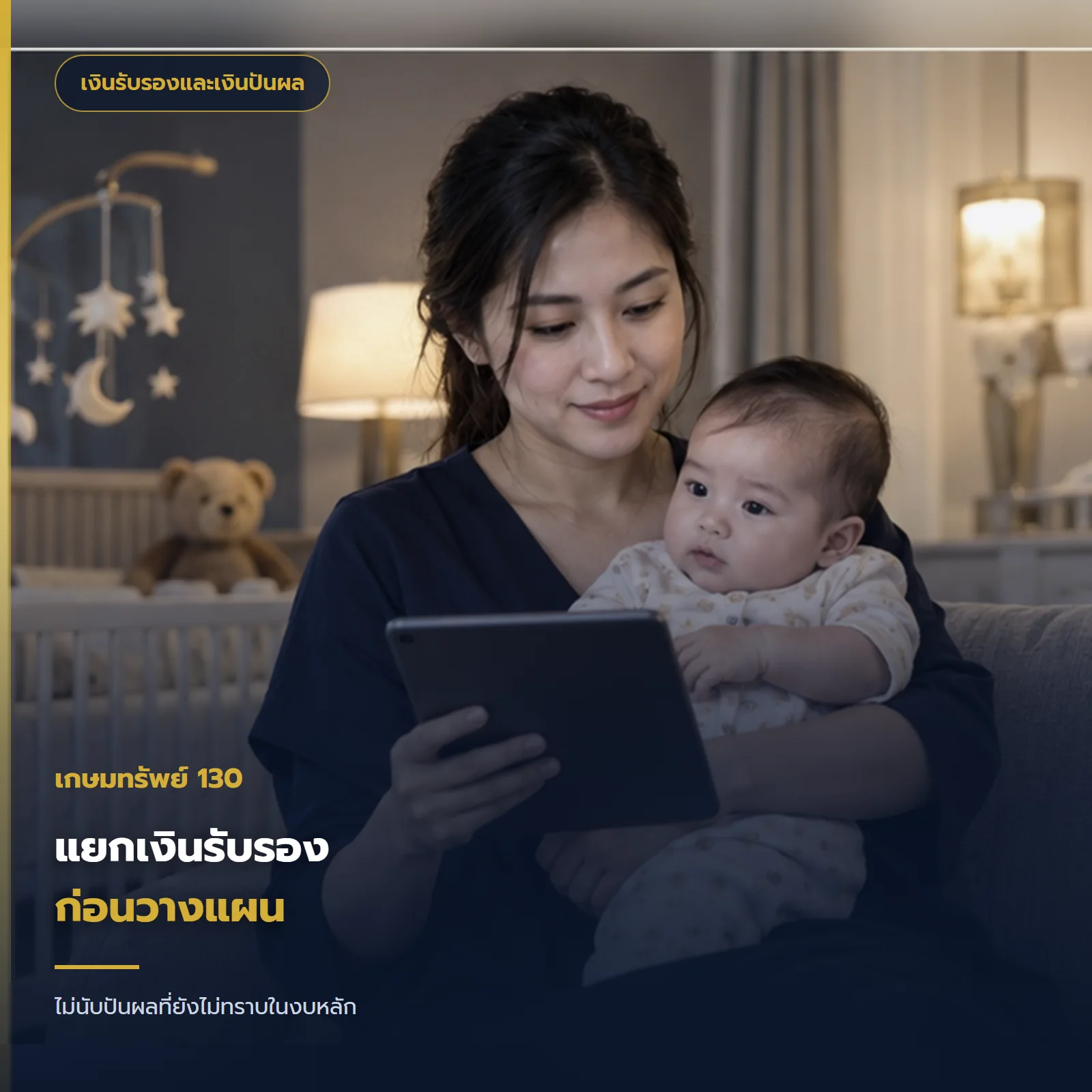 คุณแม่ไทยอุ้มทารกและตรวจข้อมูลความคุ้มครองบนแท็บเล็ต เกษมทรัพย์ 130