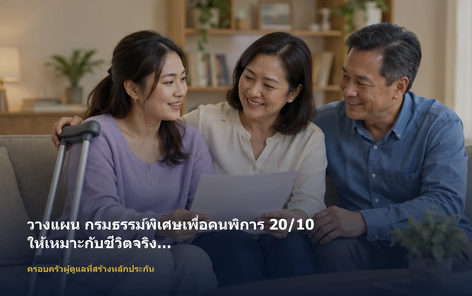 ภาพครอบครัวผู้ดูแลที่สร้างหลักประกันกำลังวางแผน กรมธรรม์พิเศษเพื่อคนพิการ 20/10 ตามเป้าหมายและงบ