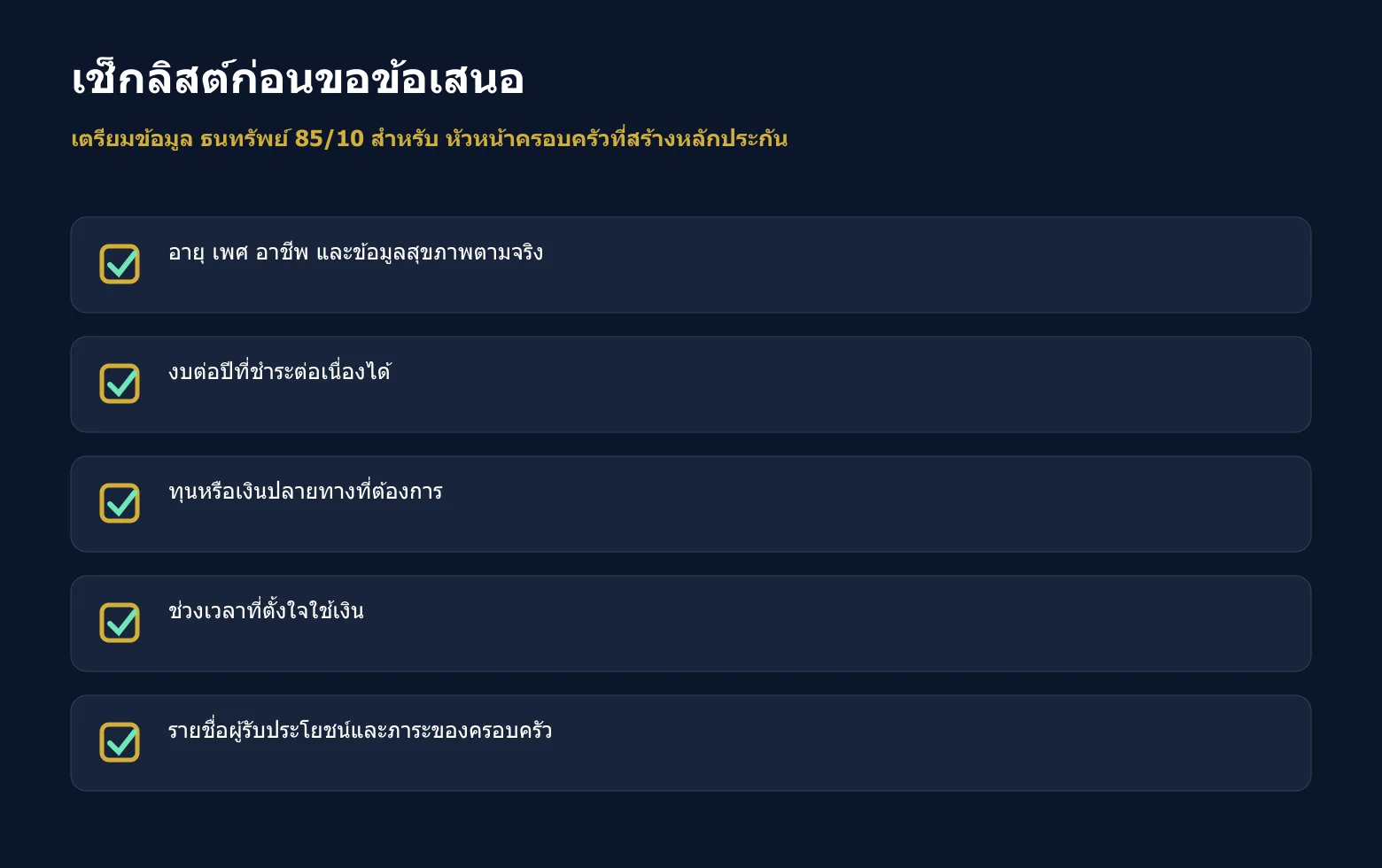 เช็กลิสต์ข้อมูลที่ควรเตรียมก่อนขอข้อเสนอ ธนทรัพย์ 85/10