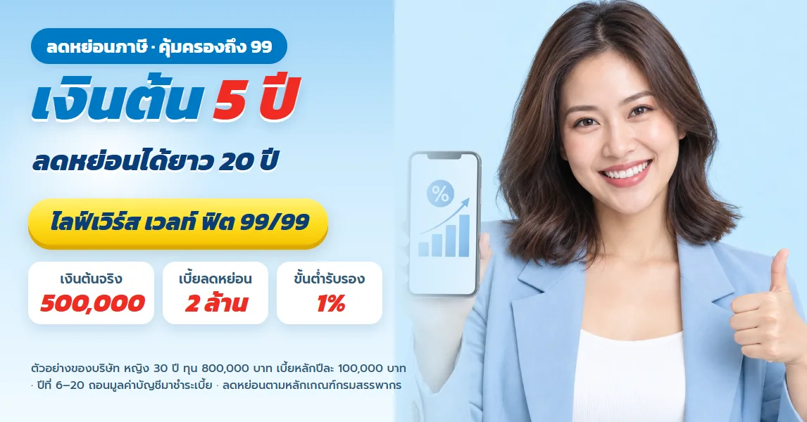 ไลฟ์เวิร์ส เวลท์ ฟิต 99/99 เงินต้น 5 ปี ลดหย่อนภาษีได้ยาว 20 ปี