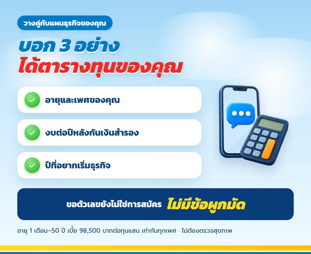 ขอใบเสนอขาย มันนี่ ฟิต เวลท์ตี้ 15/5 สำหรับทุนธุรกิจ ส่งอายุ งบต่อปี และปีที่อยากเริ่มธุรกิจ