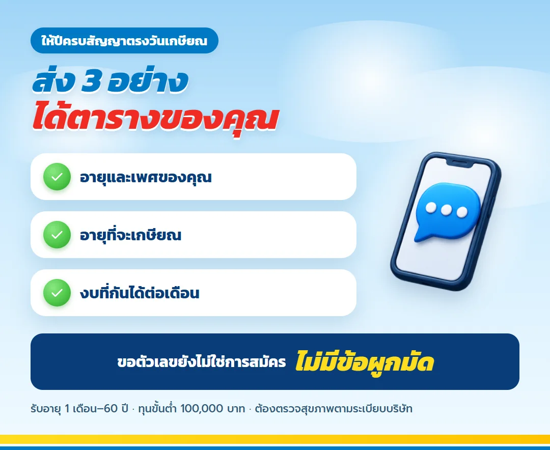 ขอใบเสนอขาย มันนี่ ฟิต เฟิร์ม 30/25 สำหรับข้าราชการ บอกอายุ อายุที่จะเกษียณ และงบต่อเดือน