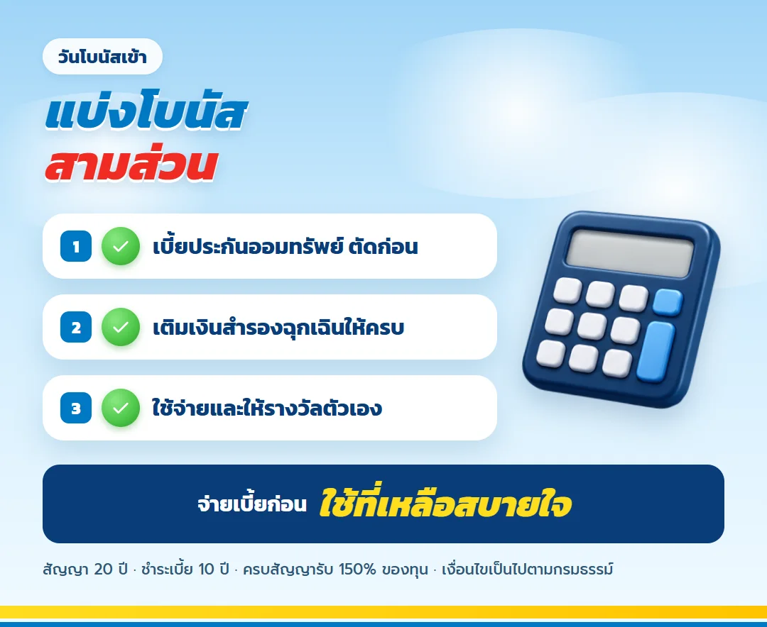 วิธีแบ่งเงินโบนัสสามส่วน