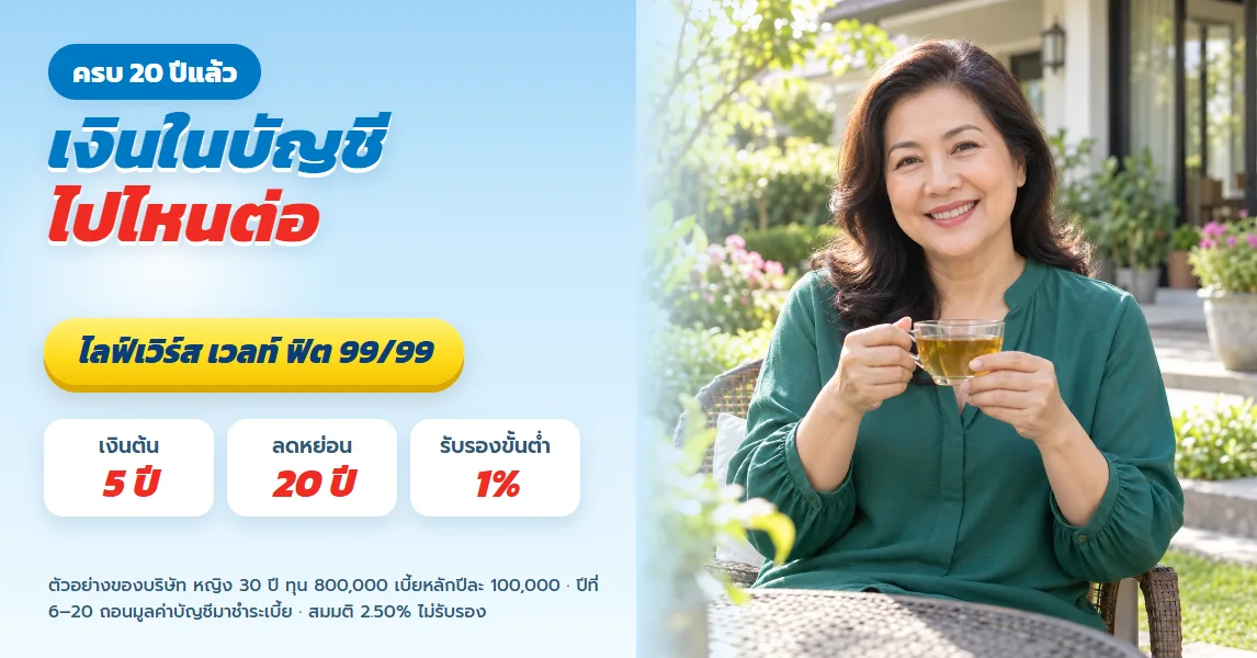 ไลฟ์เวิร์ส เวลท์ ฟิต 99/99 ครบ 20 ปีแล้วเงินในบัญชีไปไหนต่อ 4 ทางเลือกหลังจบแผน