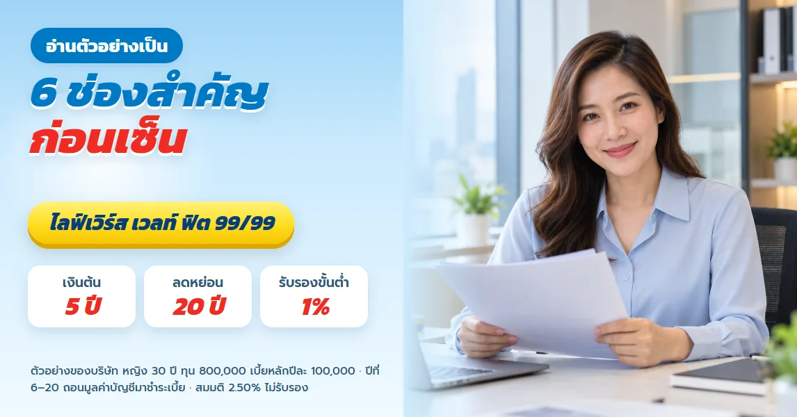 ไลฟ์เวิร์ส เวลท์ ฟิต 99/99 อ่านตัวอย่างผลประโยชน์ของบริษัท 6 ช่อง ก่อนเซ็นใบคำขอ