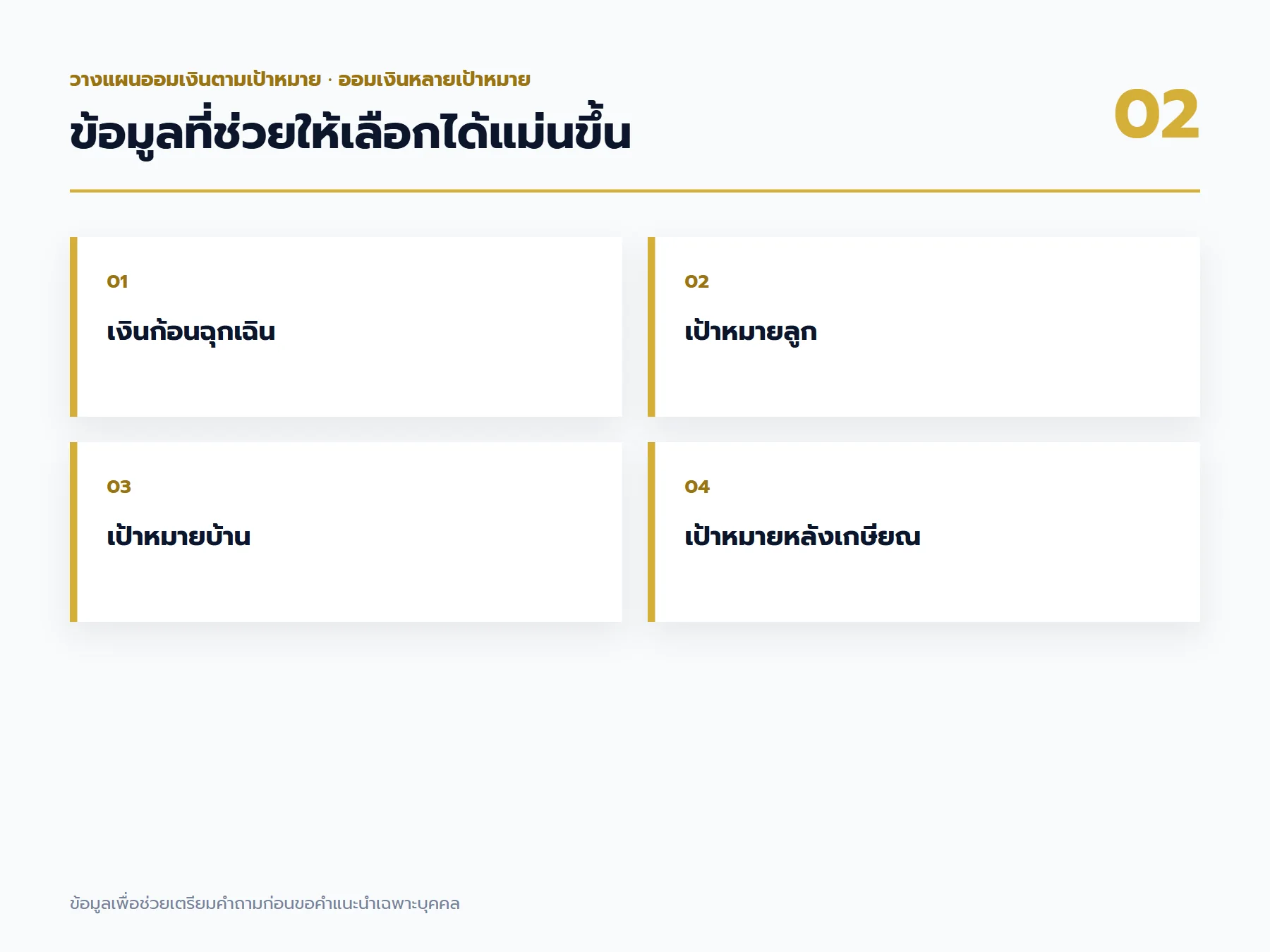 เช็กลิสต์ข้อมูล ออมเงินหลายเป้าหมาย ที่ควรเตรียมก่อนขอคำแนะนำ