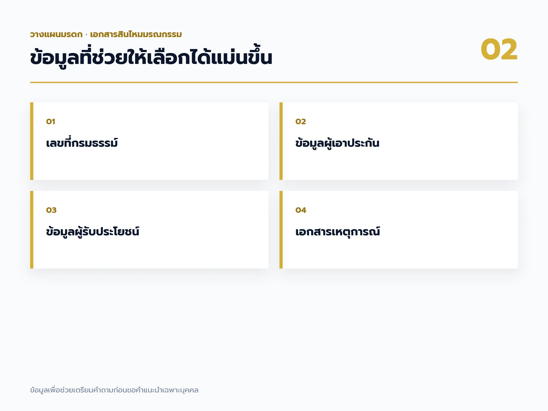 เช็กลิสต์ข้อมูล เอกสารสินไหมมรณกรรม ที่ควรเตรียมก่อนขอคำแนะนำ