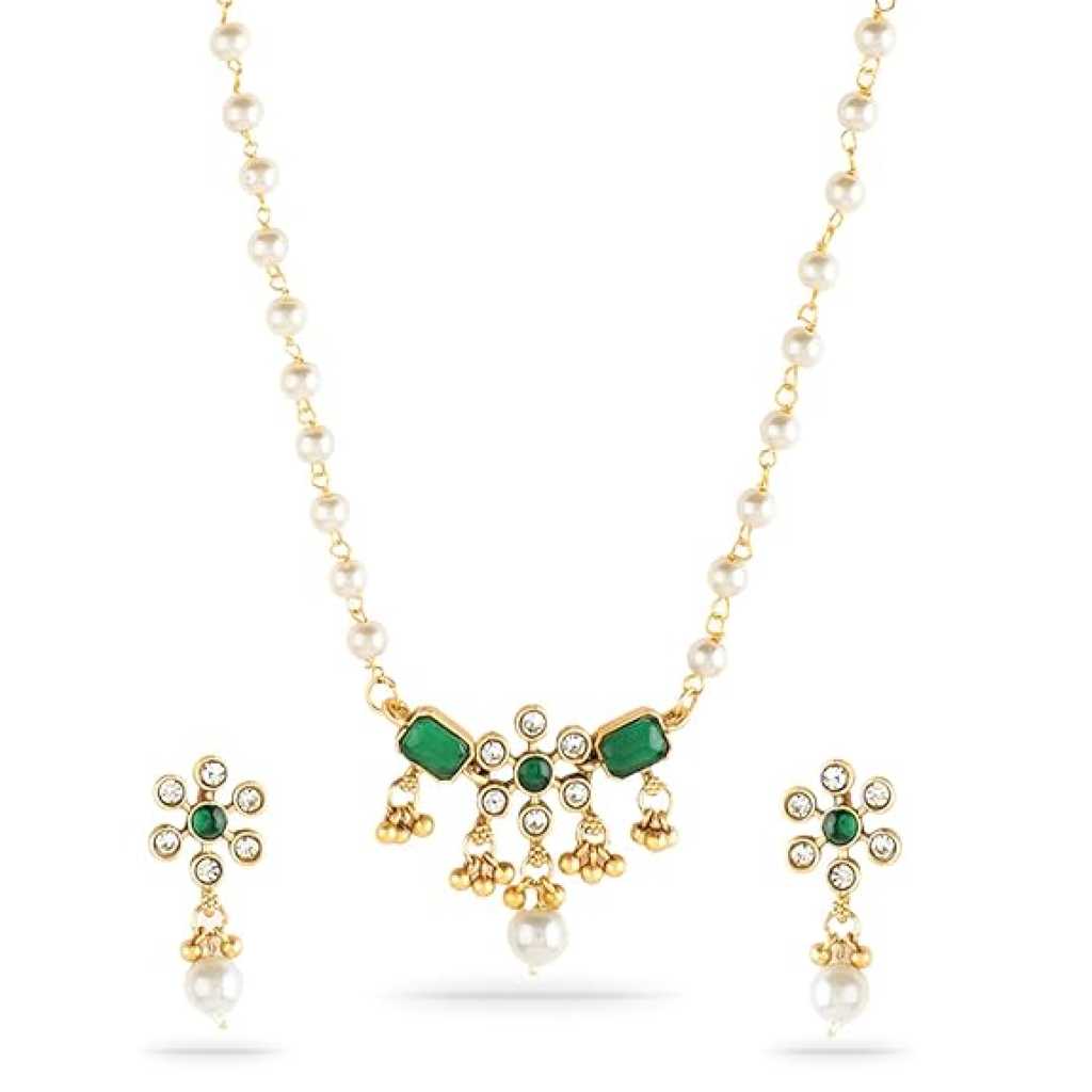 Rubans Gold Plated Emerald Pendant Set