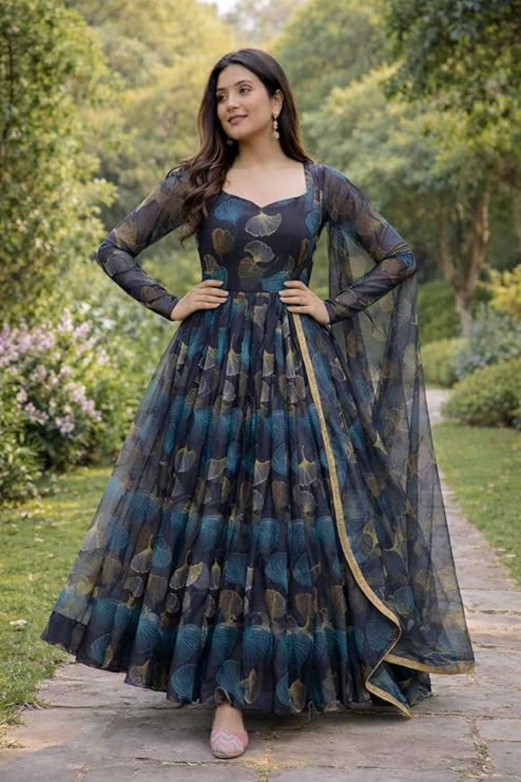 Anveri Textiles Printed Anarkali Dress 