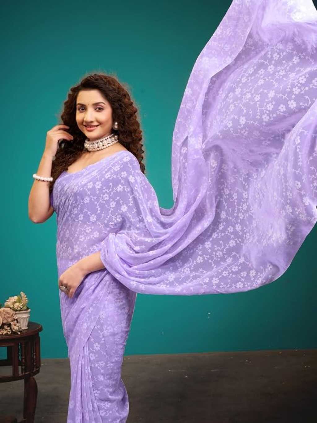 Elegant Lavender Floral Printed Saree for Women