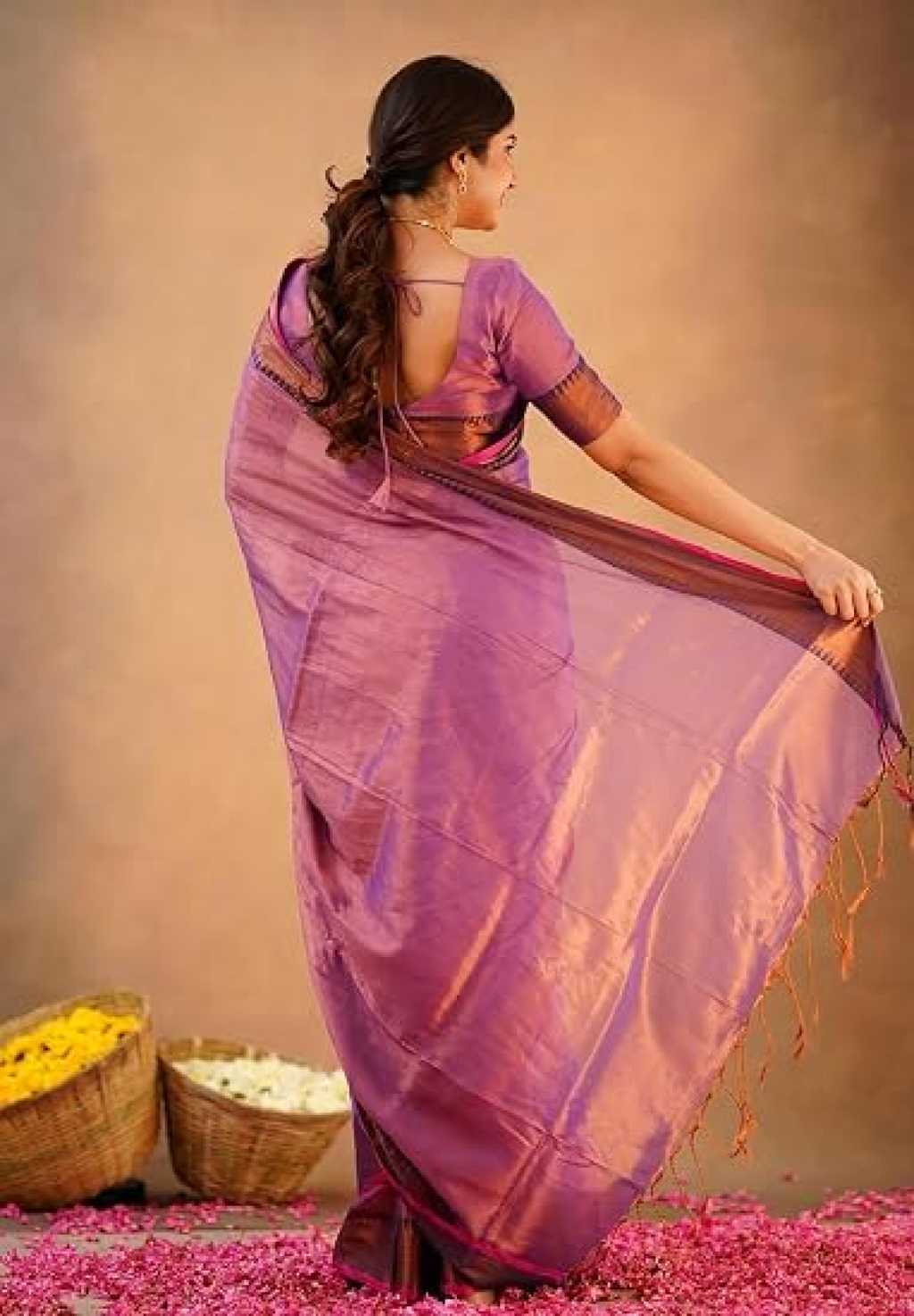Elegant Light Blue Tissue lightweight saree