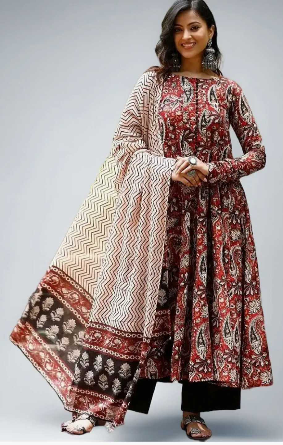 Nermosa Women Printed Anarkali Kurta and Pant Set with Dupatta