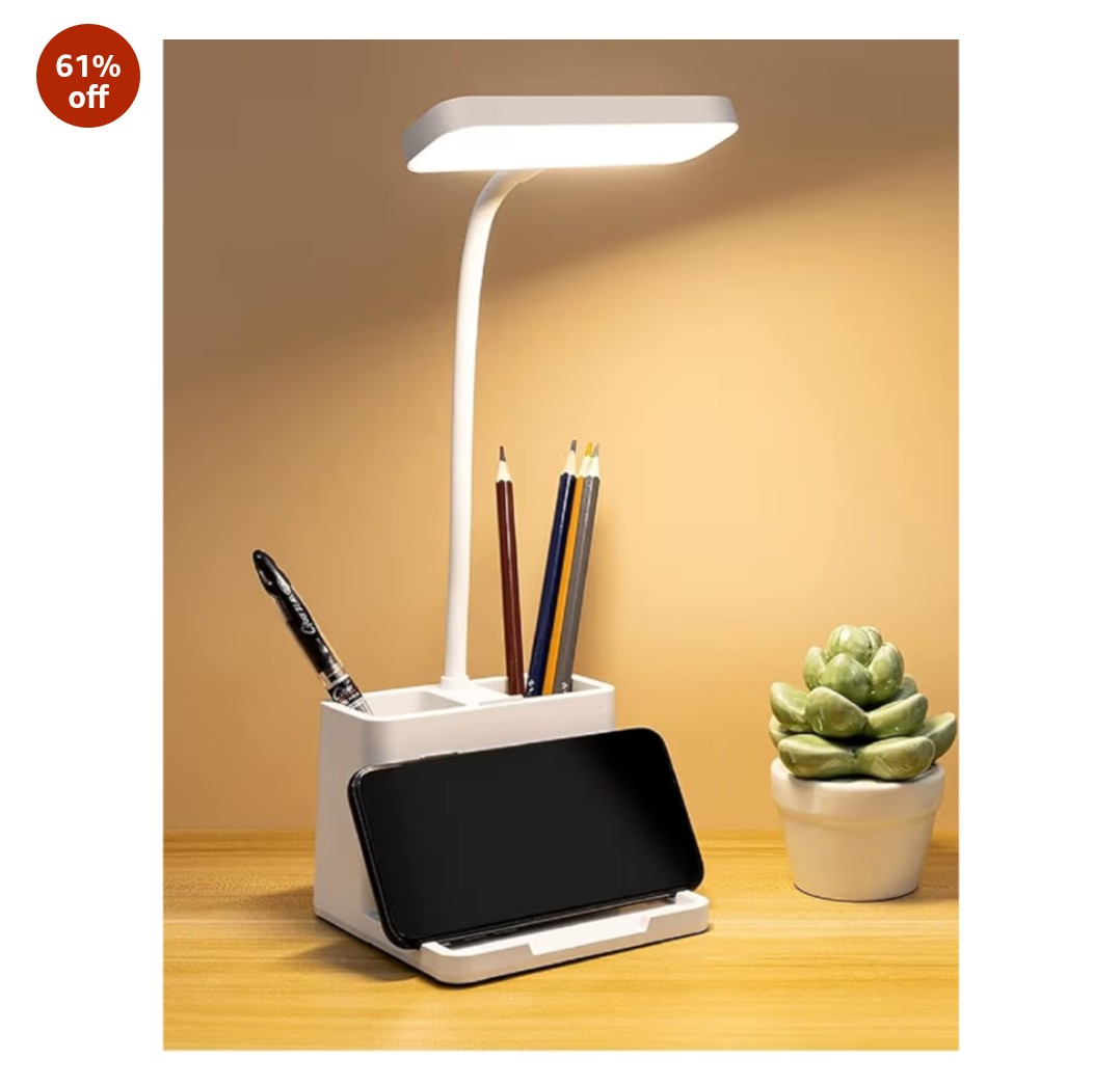 Rechargeable LED Study Table Lamp with Phone Holder