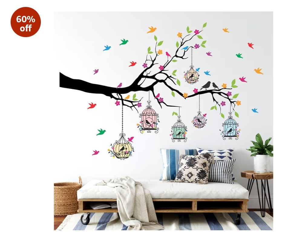 Sticker Yard PVC Vinyl Tree and Flowers Branch Wall Sticker.