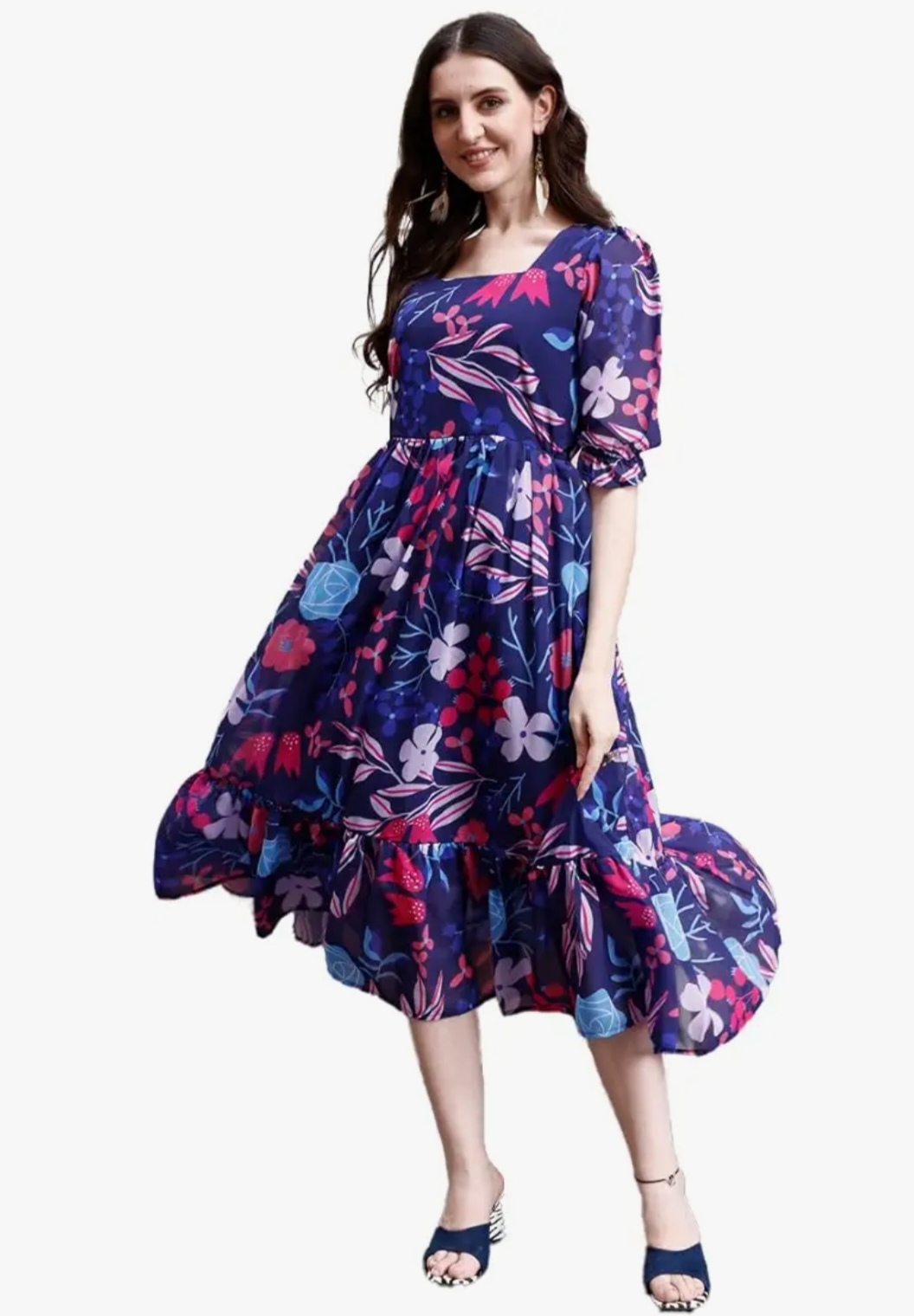 SMOWKLY Women's Georgette Floral Printed Western Gown