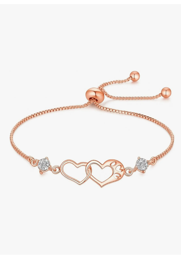 Nilu's Collection Double Heart Shape Cubic Zirconia Charm Bracelet