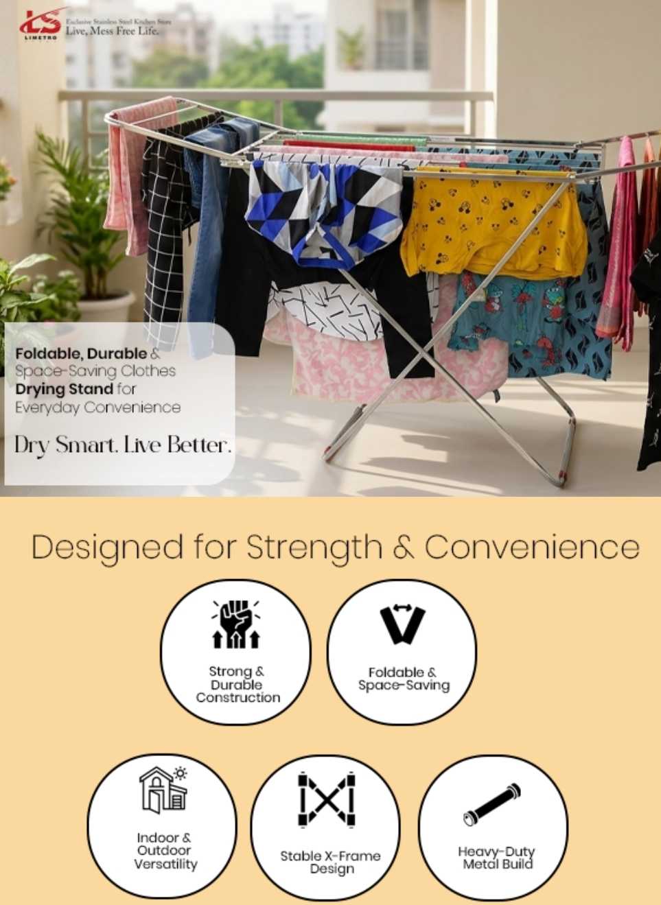 LiMETRO STEEL Stainless Steel Foldable Cloth Dryer