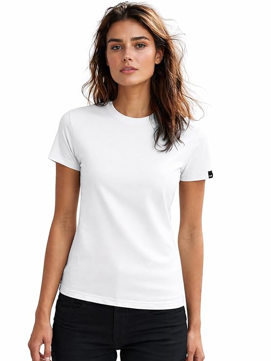 Bewakoof Women's Cotton Solid Slim Fit Half Sleeve Round Neck T-Shirt | Cotton Tshirt for Woman | Casual wear | Streetwear
