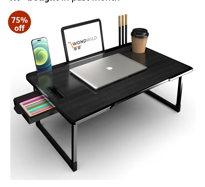 WONDWILD Study Table Bed Table Premium Laptop Table/Foldable and Portable Wooden/Writing Desk for Office/Home/School