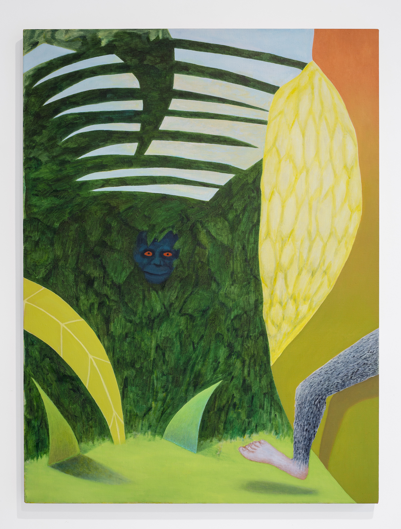 Akira Toxqui, Pata de mono, 2019, pintura acrílica, óleo y lápiz de color sobre lino, 100 x 75 cm. Cortesía de Archivo Colectivo