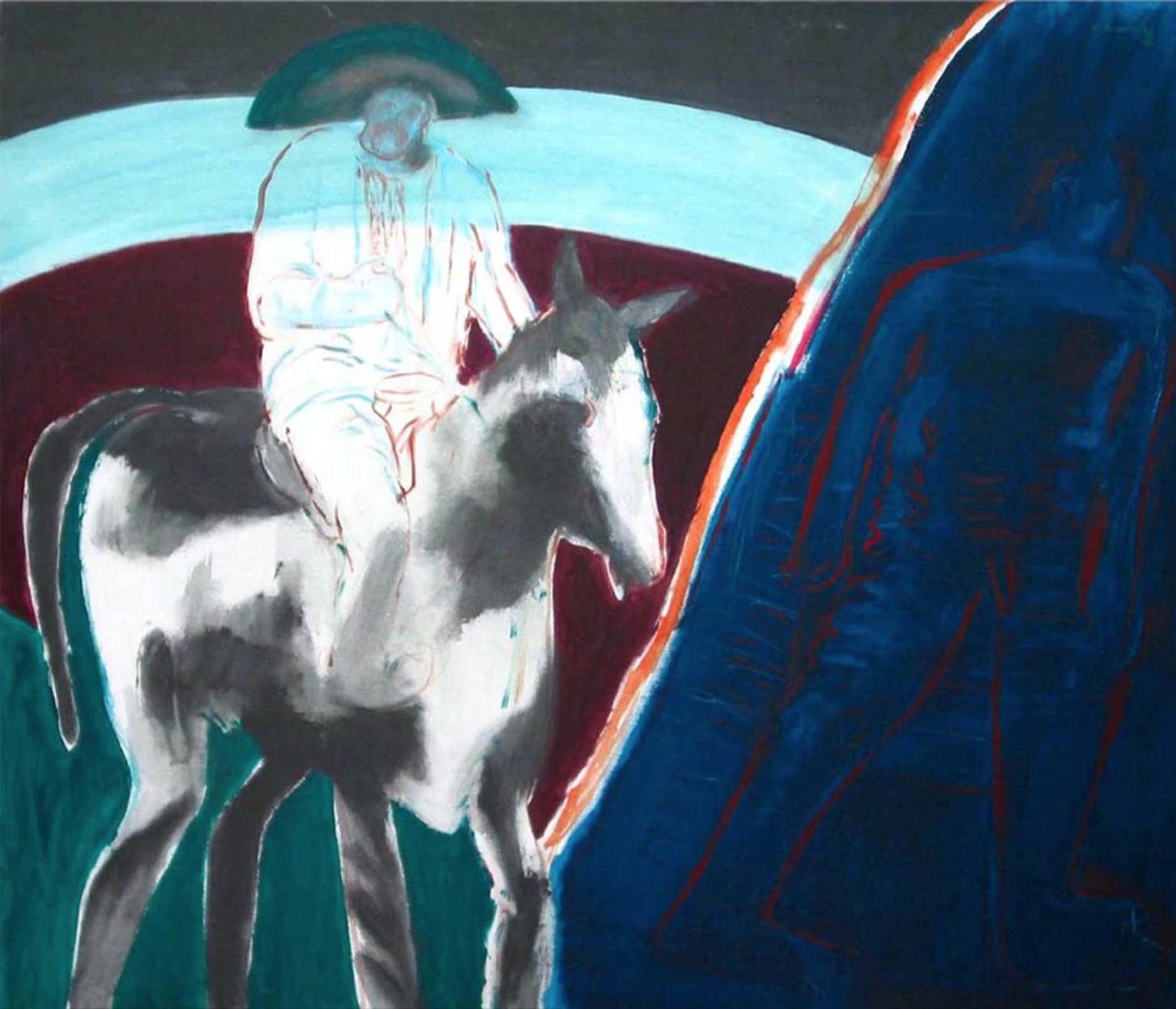 Gilberto Aceves Navarro, Pancho Villa atrapa a su unicornio, 1996, acrílico en tela, 120 x 140 cm. Cortesía: Fundación Aceves Navarro AC