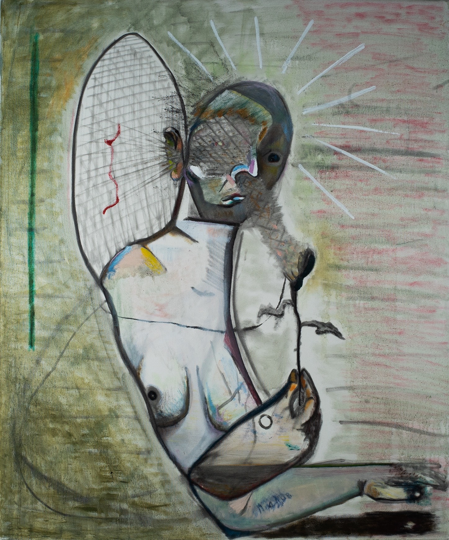 Rodrigo Echeverría, Oler la flor, escuchar el color, 2020, Óleo sobre tela, 120 x 110 cm. Cortesía del artista