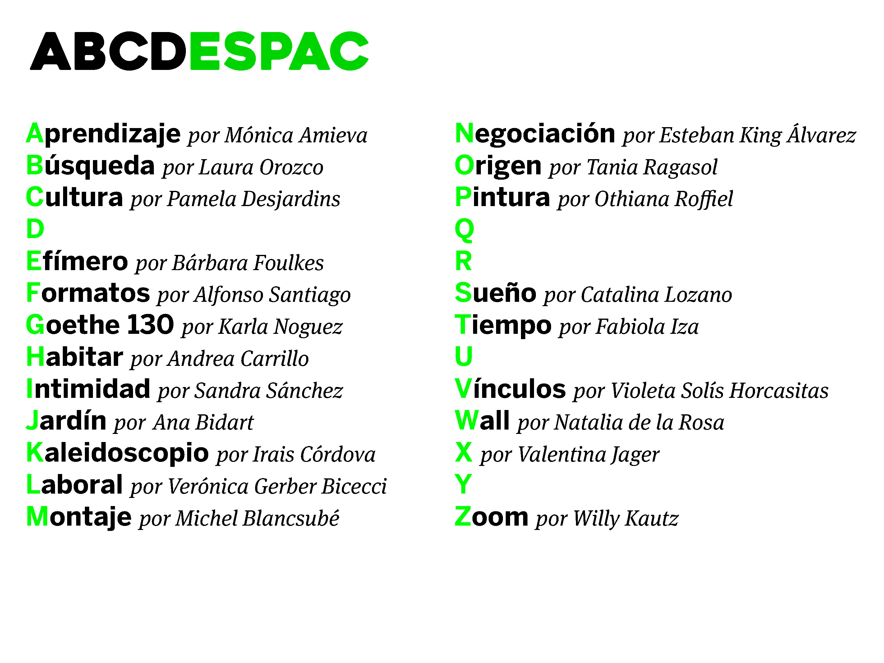 Colaboradorxs del ABCDESPAC al 22 de enero
Colaboraciones. Cortesía ESPAC