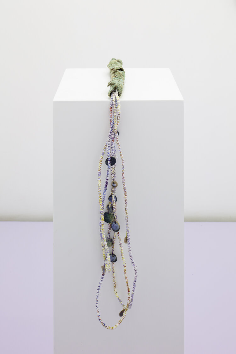 Isabel Nuño de Buen, Untitled, 2021. Ceramic, hand-made cords. 120 X 4 cm (47 x 1.5 in). Photo: White Balance. Courtesy of Lulu