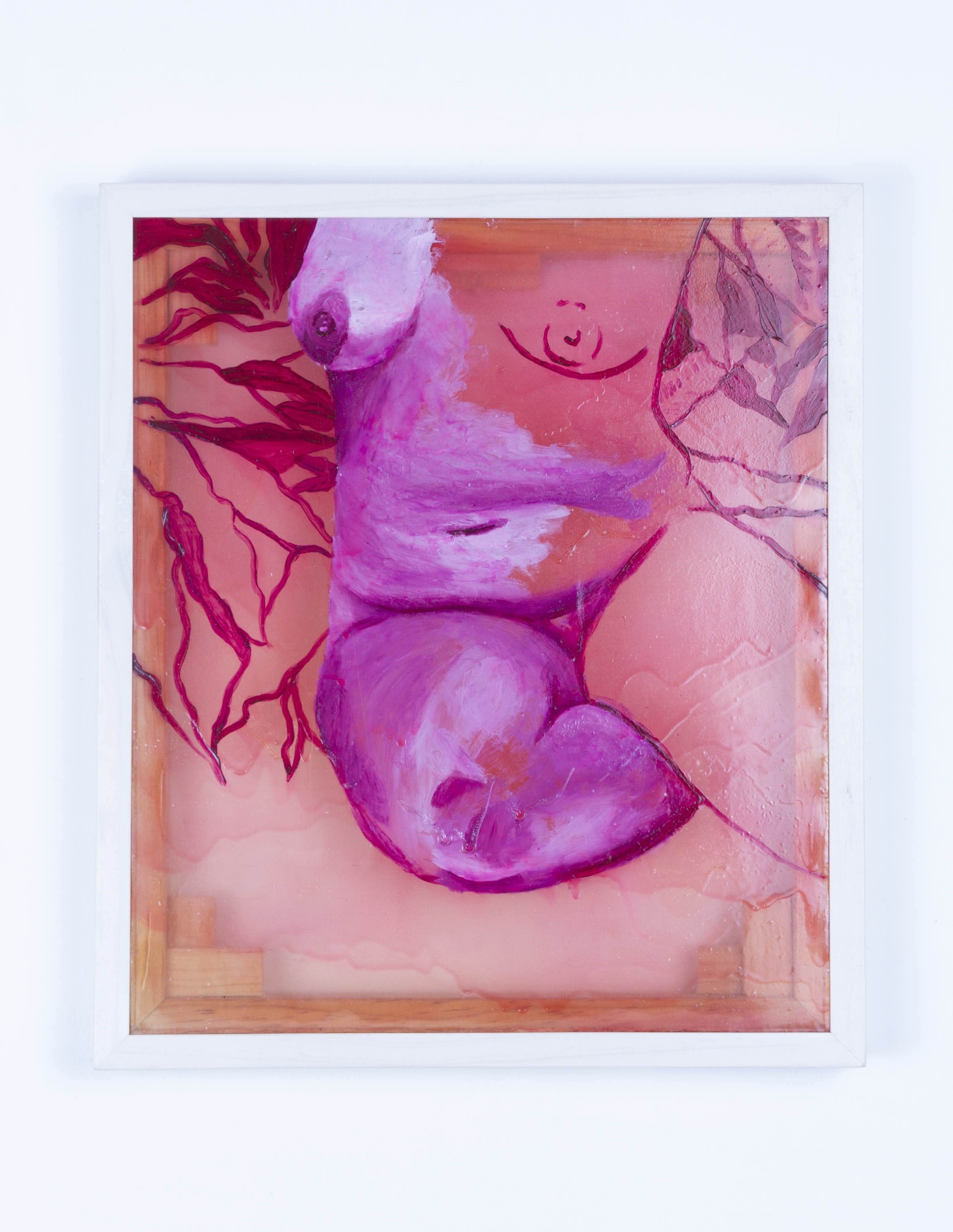 Ana Merino, Desnudando mi mente del cuerpo 
Acrílico sobre tela barnizada, 32x37 cm, 2022. Cortesía de la artista