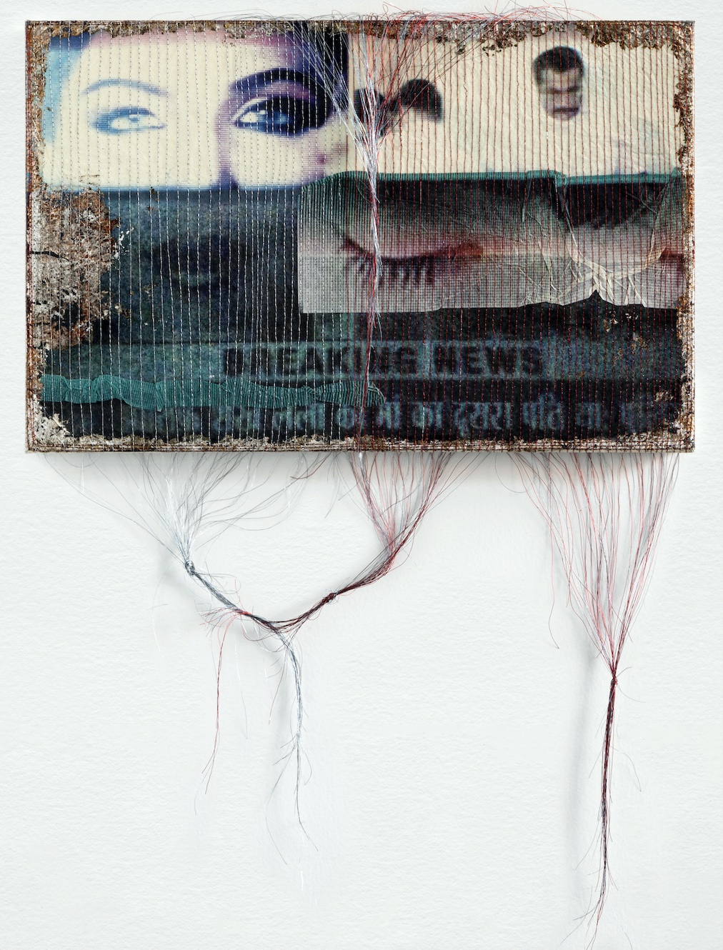 Carla Rippey, Beauty (de un televisor en Phnom Penh, 2012) -III, Transfer on kozo-shi paper and momigami with stitching, mounted on wood frame with imprimatura, 2023. Courtesy of the artist and Arróniz