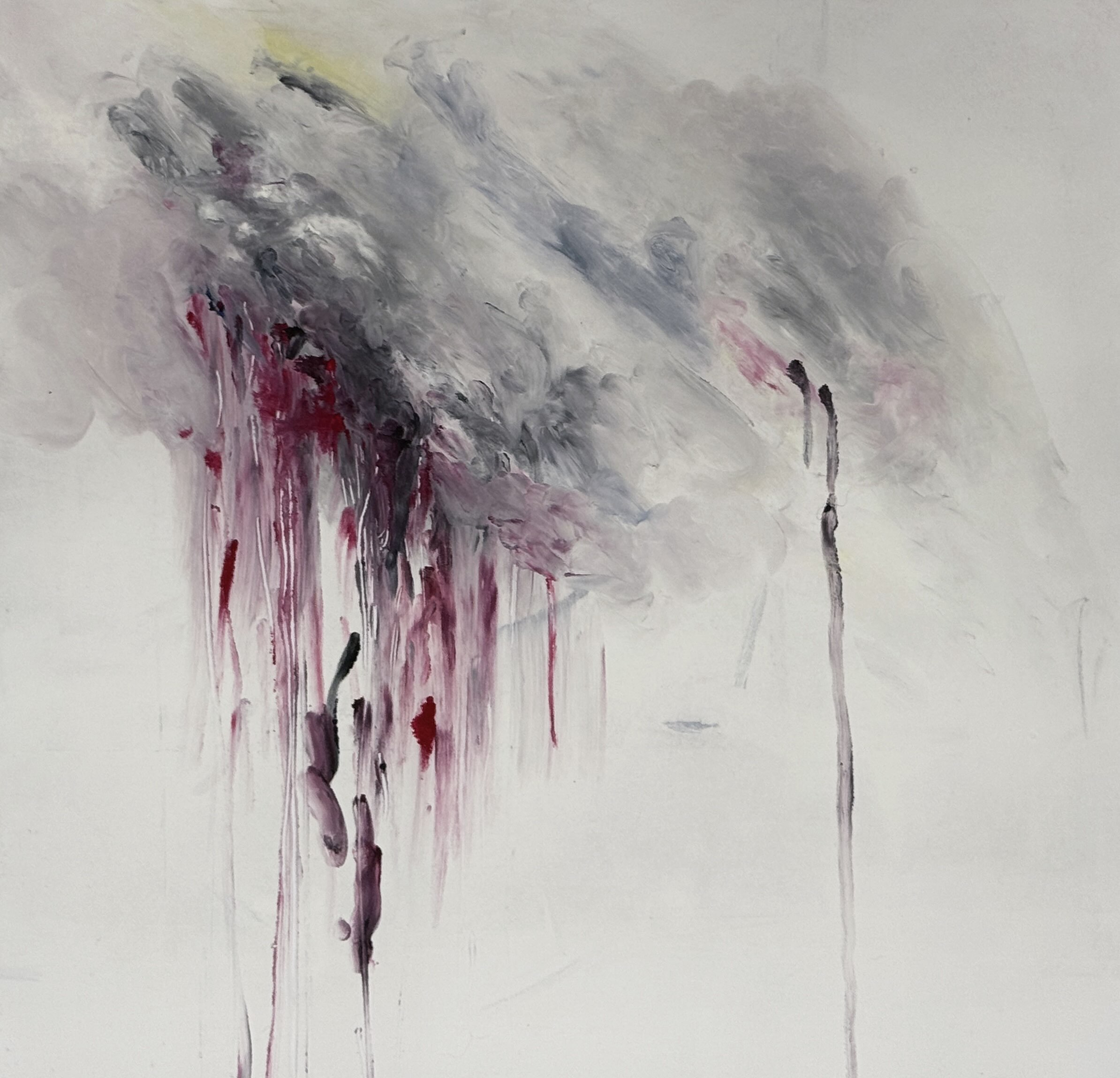 Valentina Attolini, "Arriba llueven carnadas". Fragmento de tríptico de monotipos sobre papel, 57 x 78 cm, 2024. Parte de 'Sonámbulos, los párpados lloran'. Cortesía de la artista