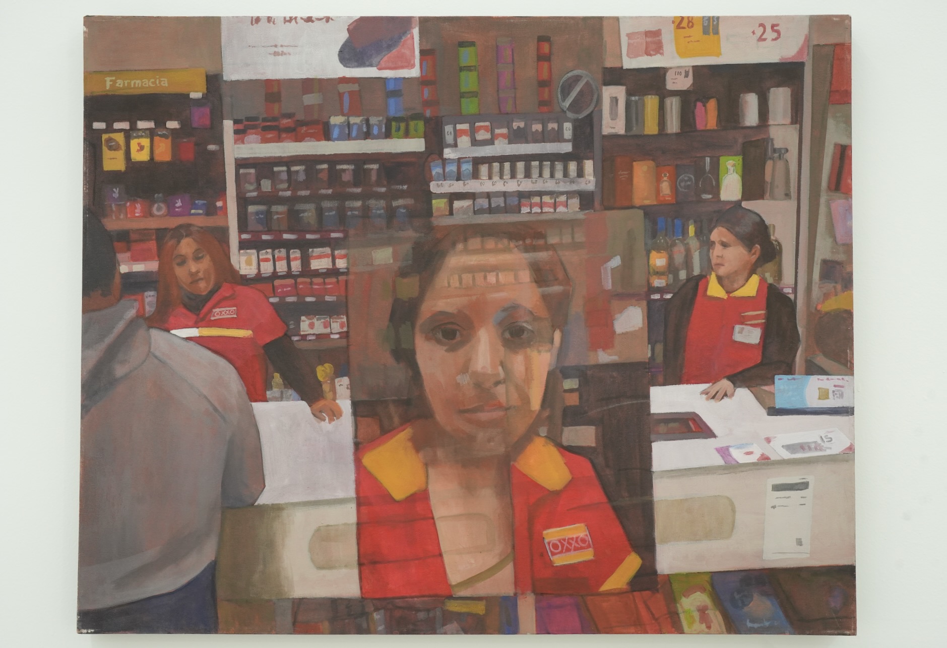 Ramona Rocha, En Oxxo siempre te tuercen el hocico, 2025, acrylic on canvas , 100 x 80 cm. Courtesy of the artist and Galería Enrique 