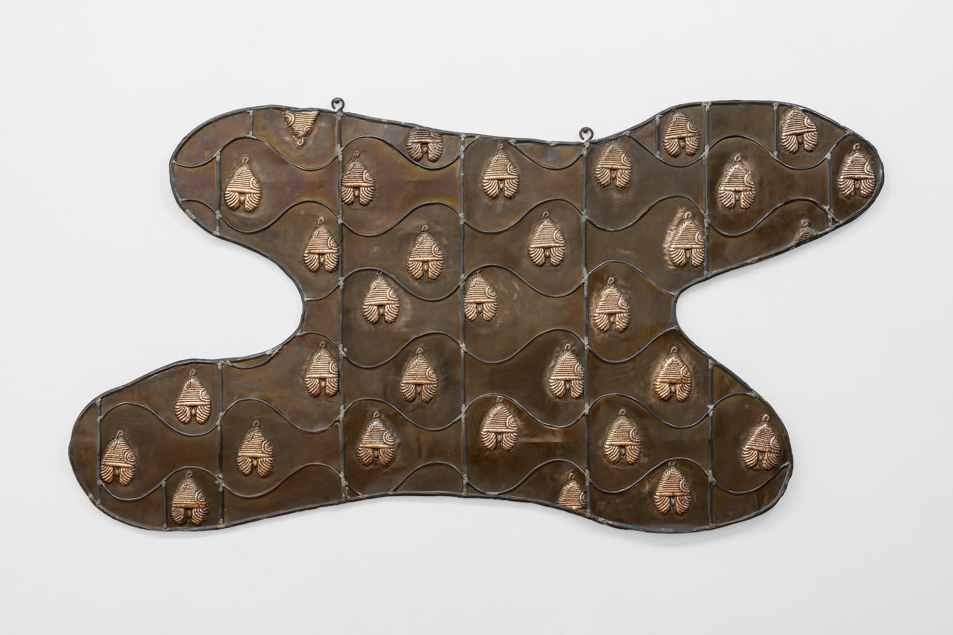 Ana Pellicer, Lluvia Purépecha, 1995, Embossed copper and lead, 125 x 396 cm. Photo: GLR Studio. Courtesy of MASA