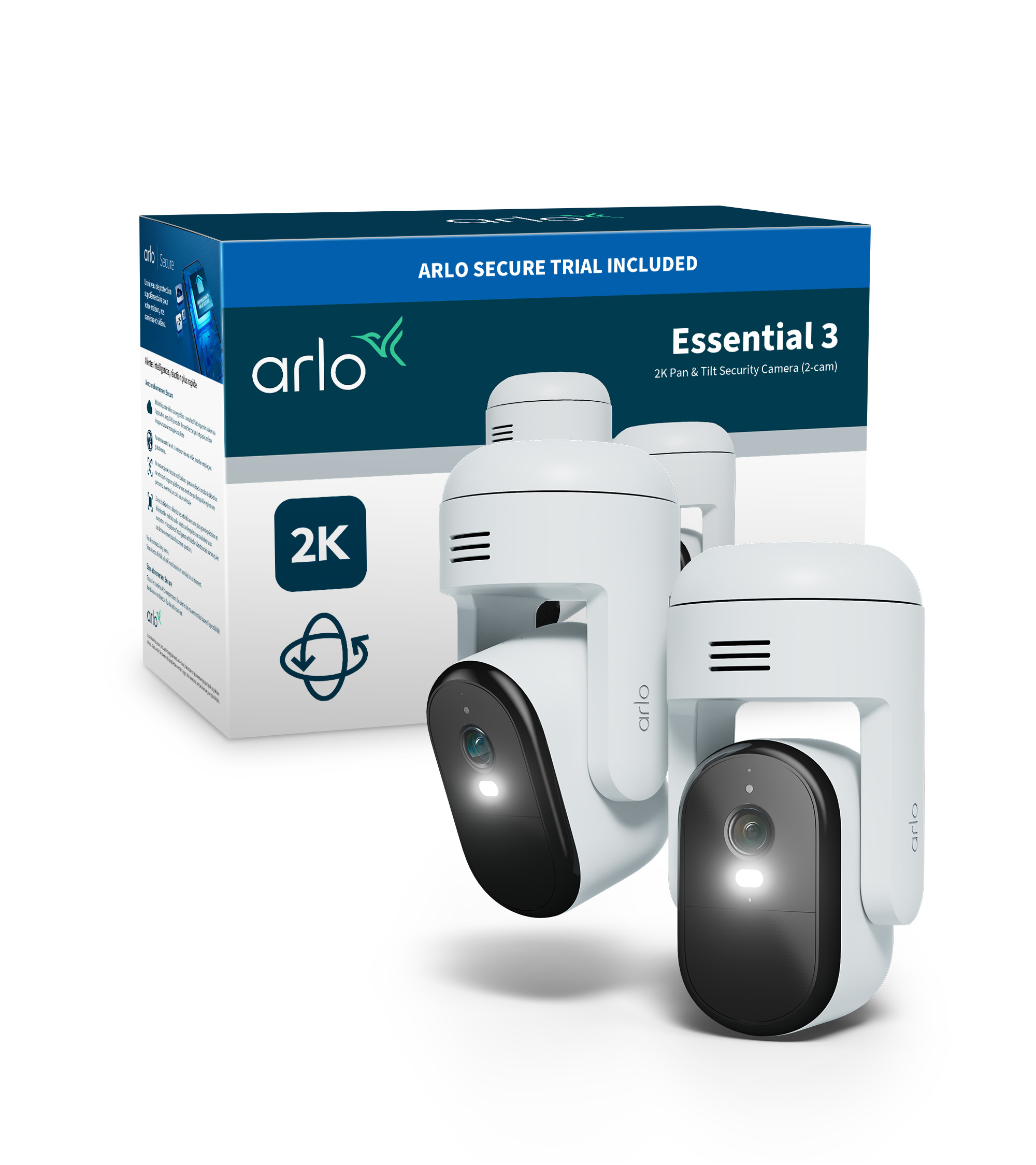 Arlo Essential 3 2K PTZ Security Camera, 2-cam white