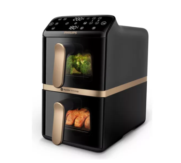 Philips Airfryer 4000 Series Stacked Dual Basket Airfryer NA462/79 Black with gold handle