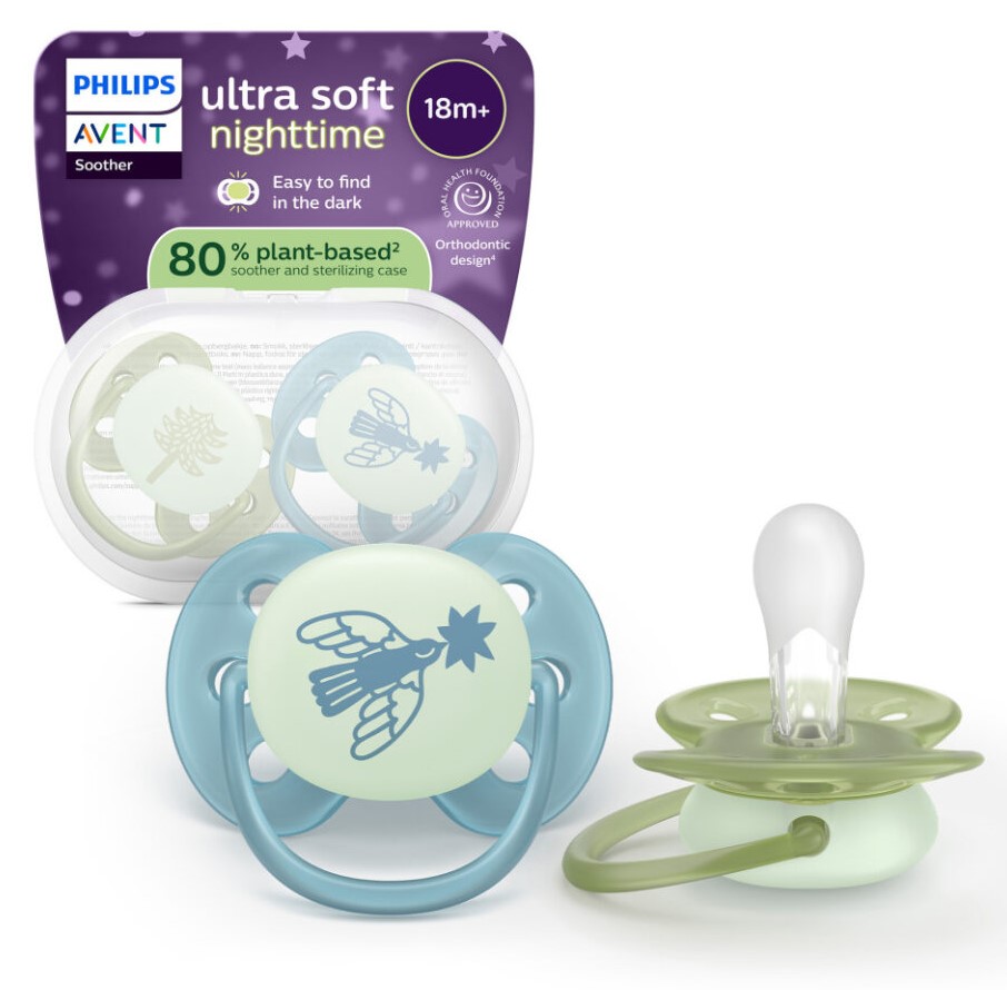 Philips Avent Ultra Soft Nighttime - 6 tot 18 maanden - Glow-in-the-dark fopspeen - SCF094/05 (Blauw)