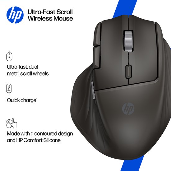 HP Ultra‑Fast‑Scroll Wireless Mouse 780M – Draadloos 2.4 GHz / Bluetooth – Snel Oplaadbaar – 6 Knoppen – Zwart