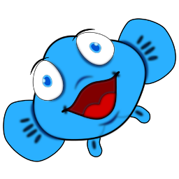 Hamsi Manager logo: a winking blue cartoon anchovy with red lips