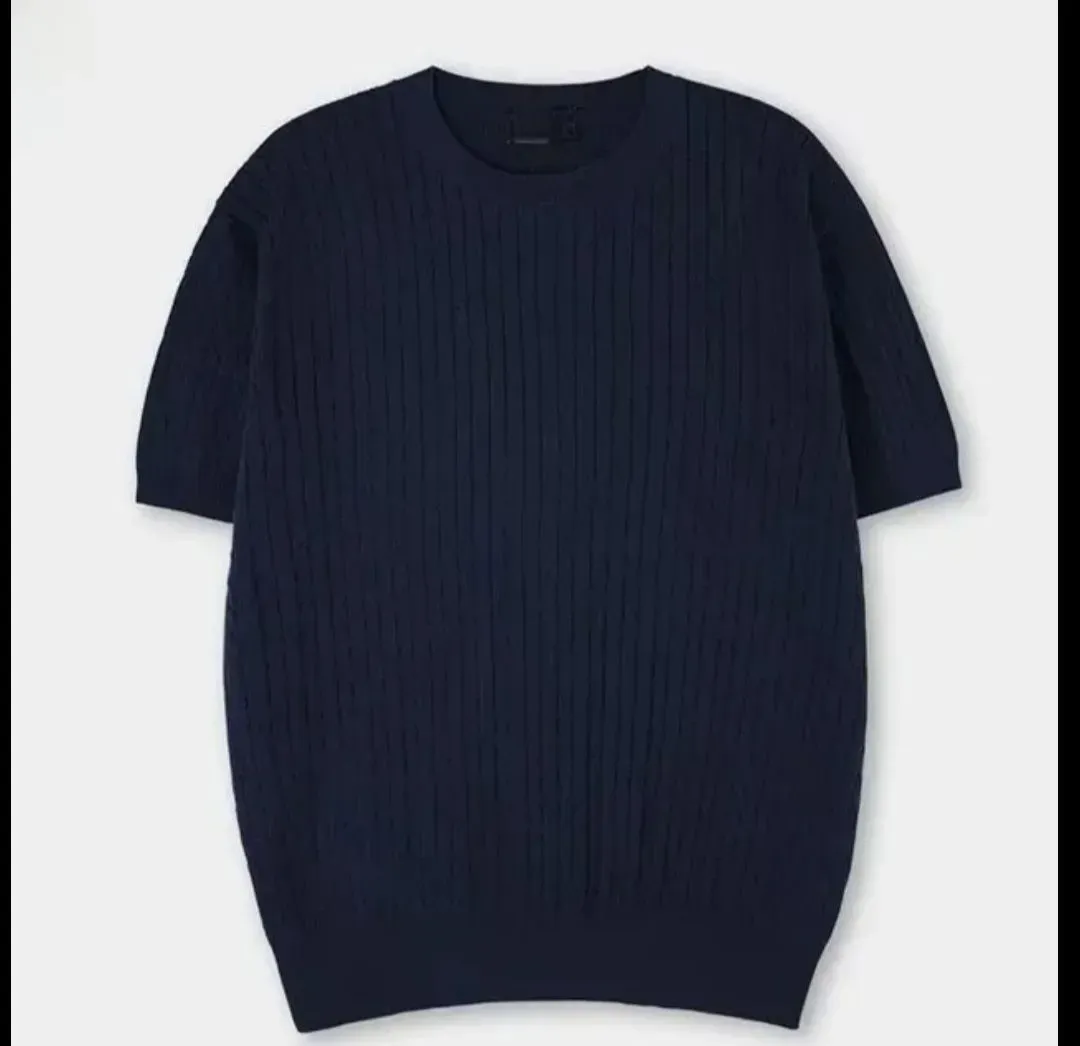 Round Neck Sleeve Knitted Top Men's Slimming Stretchy T Shirt