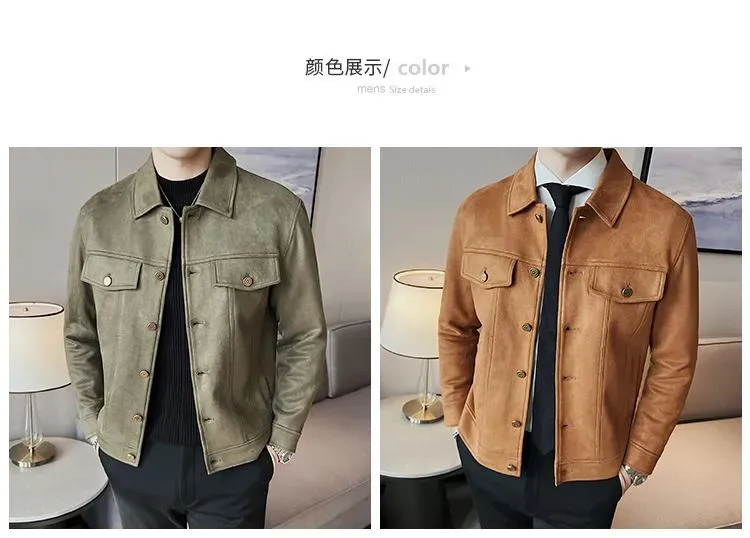 Suede Jacket for Men Solid Colour Casual Business Lapel Jackets