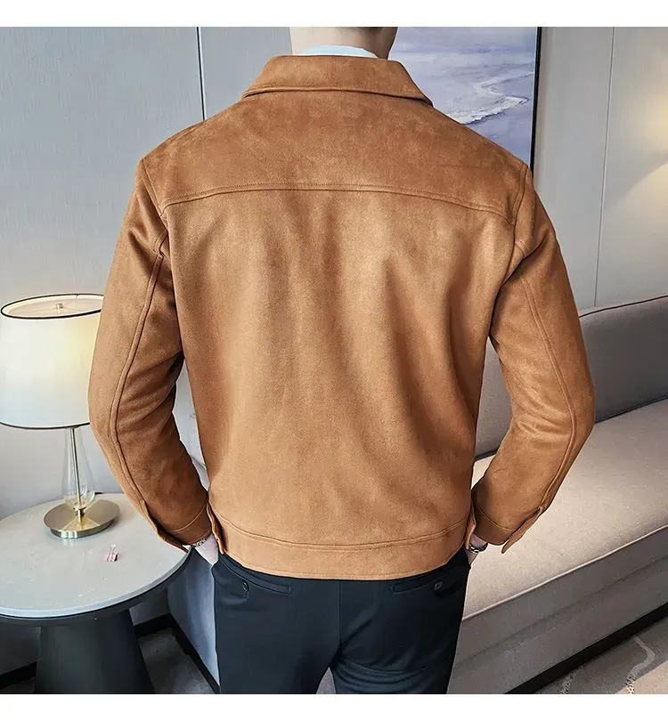 Suede Jacket for Men Solid Colour Casual Business Lapel Jackets