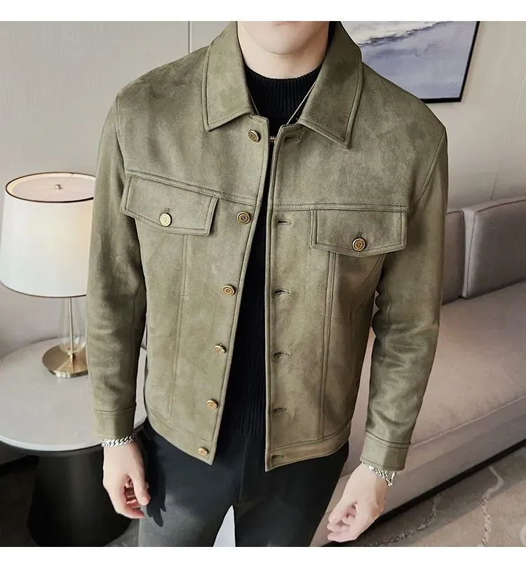 Suede Jacket for Men Solid Colour Casual Business Lapel Jackets