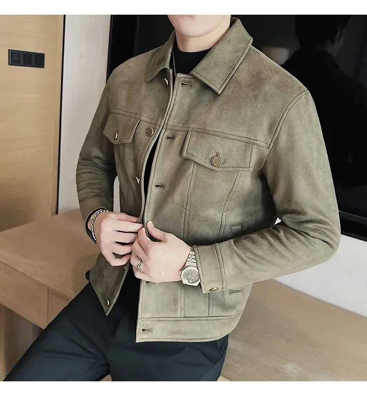 Suede Jacket for Men Solid Colour Casual Business Lapel Jackets